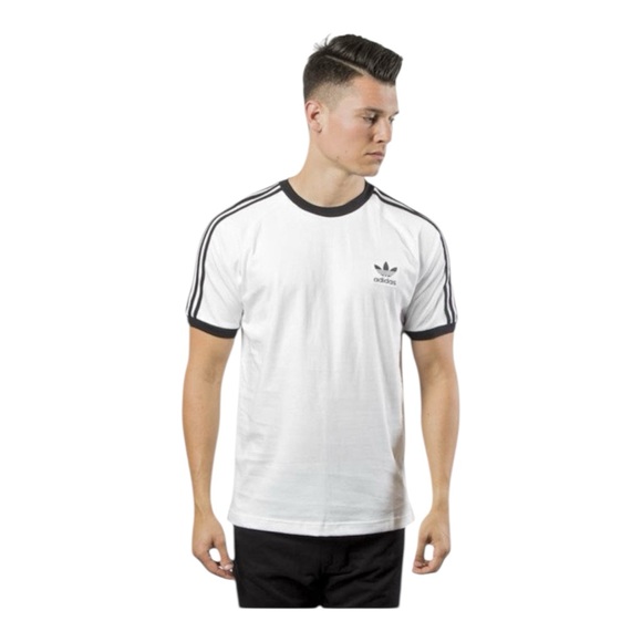 Adidas Men's White Tee with Black Stripes - Picture 1 of 8